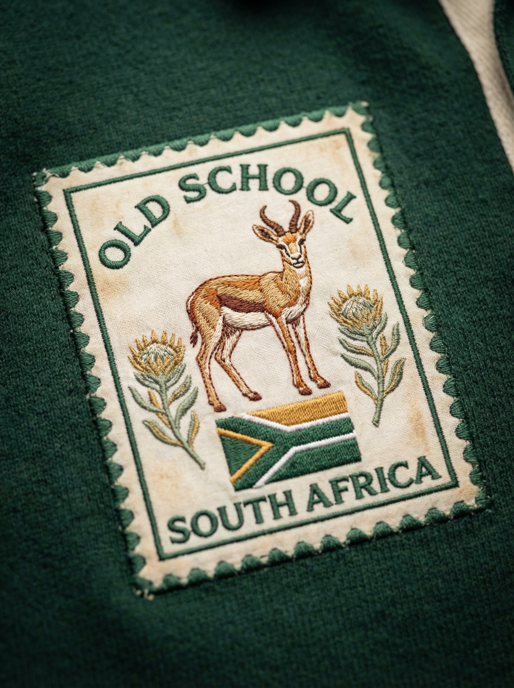 Badge WIP, stamp with full springbok on South African flag chevron